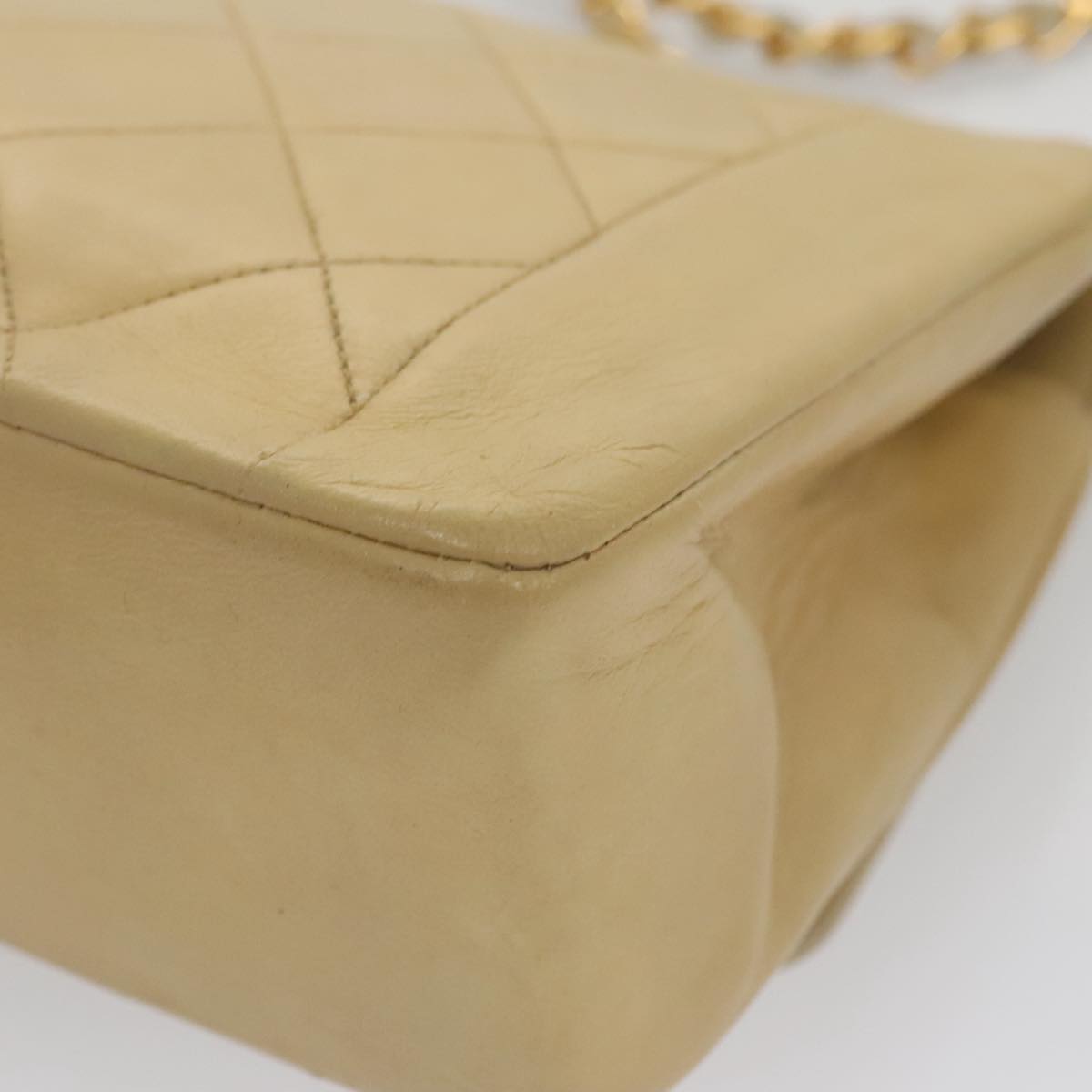 CHANEL Diana 25 Chain Shoulder Bag Lamb Skin Beige Gold CC Auth PP039