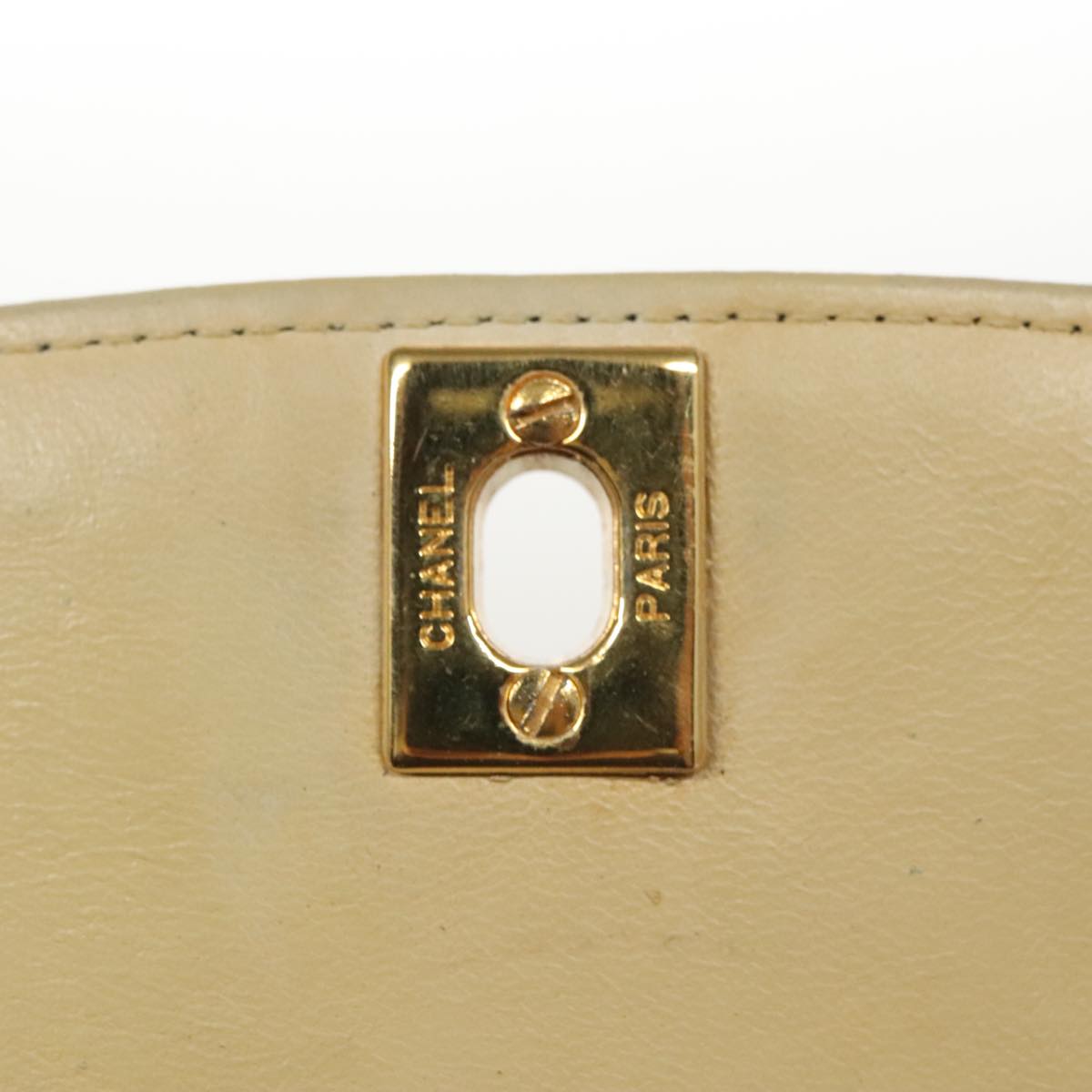 CHANEL Diana 25 Chain Shoulder Bag Lamb Skin Beige Gold CC Auth PP039