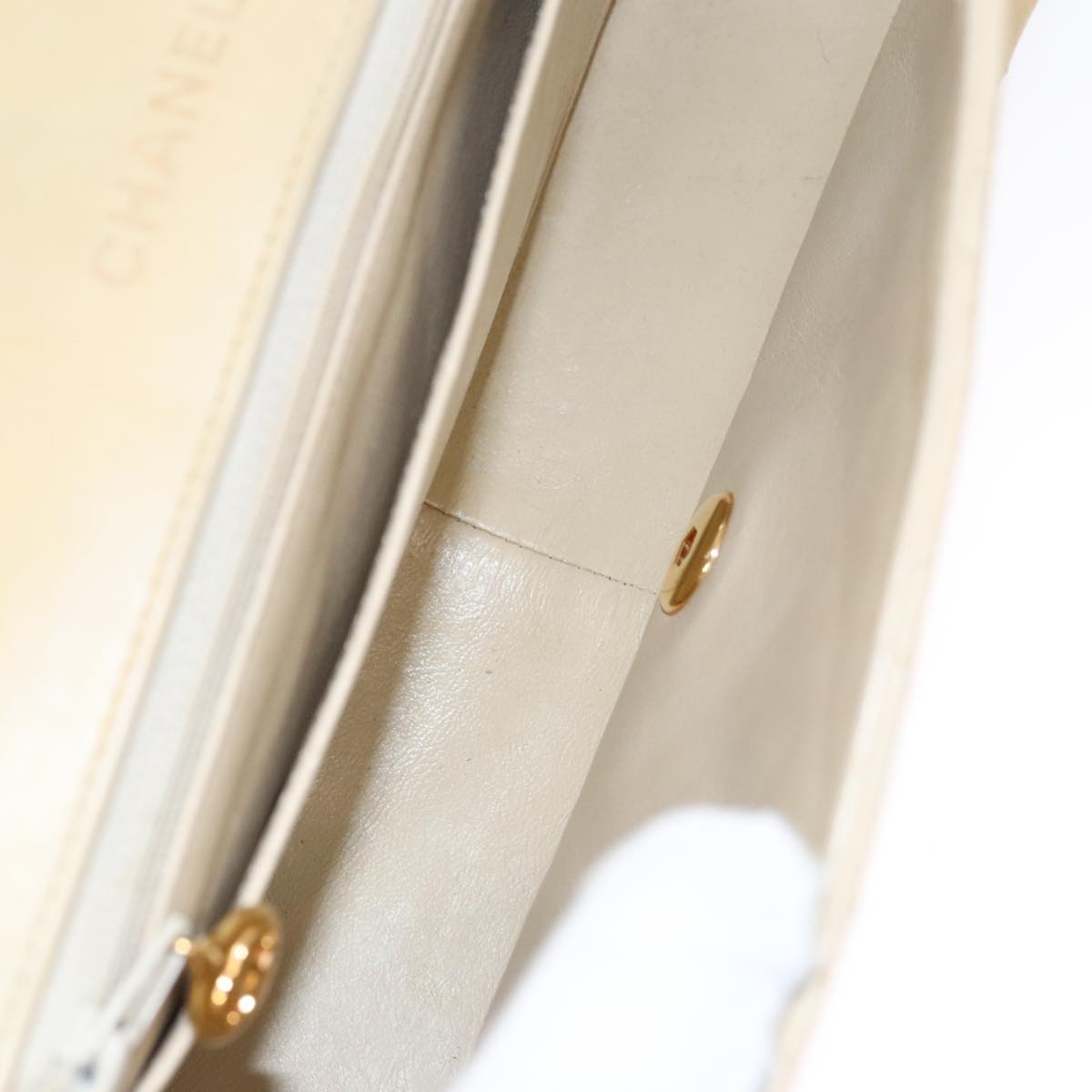 CHANEL Diana 25 Chain Shoulder Bag Lamb Skin Beige Gold CC Auth PP039