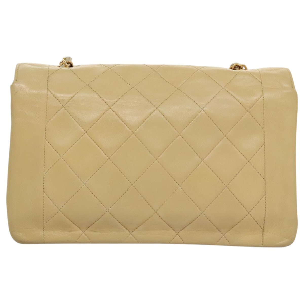 CHANEL Diana 25 Chain Shoulder Bag Lamb Skin Beige Gold CC Auth PP039