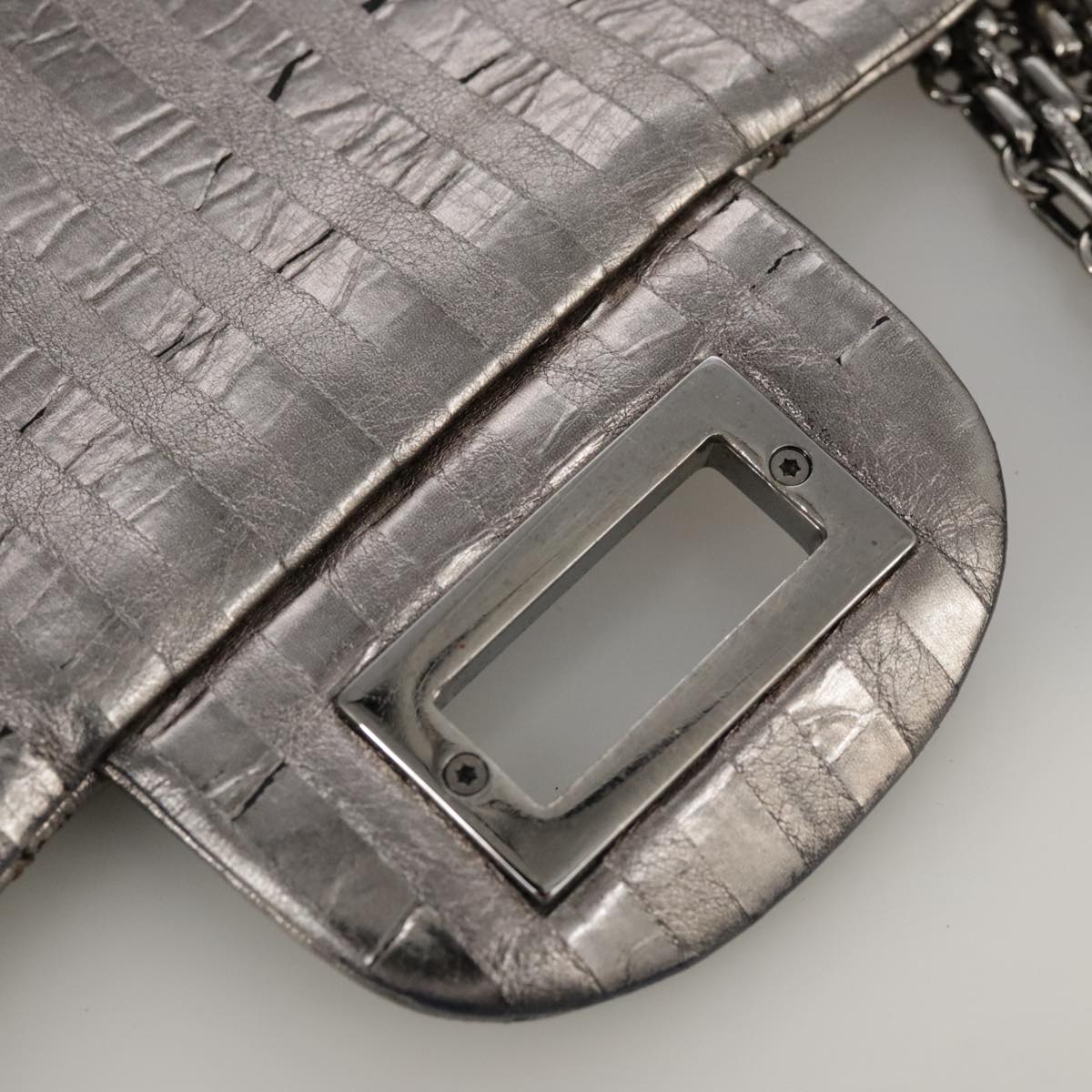 CHANEL Matelasse 25.5 Double Chain Bag Coated leather Silver tone CC Auth PP046