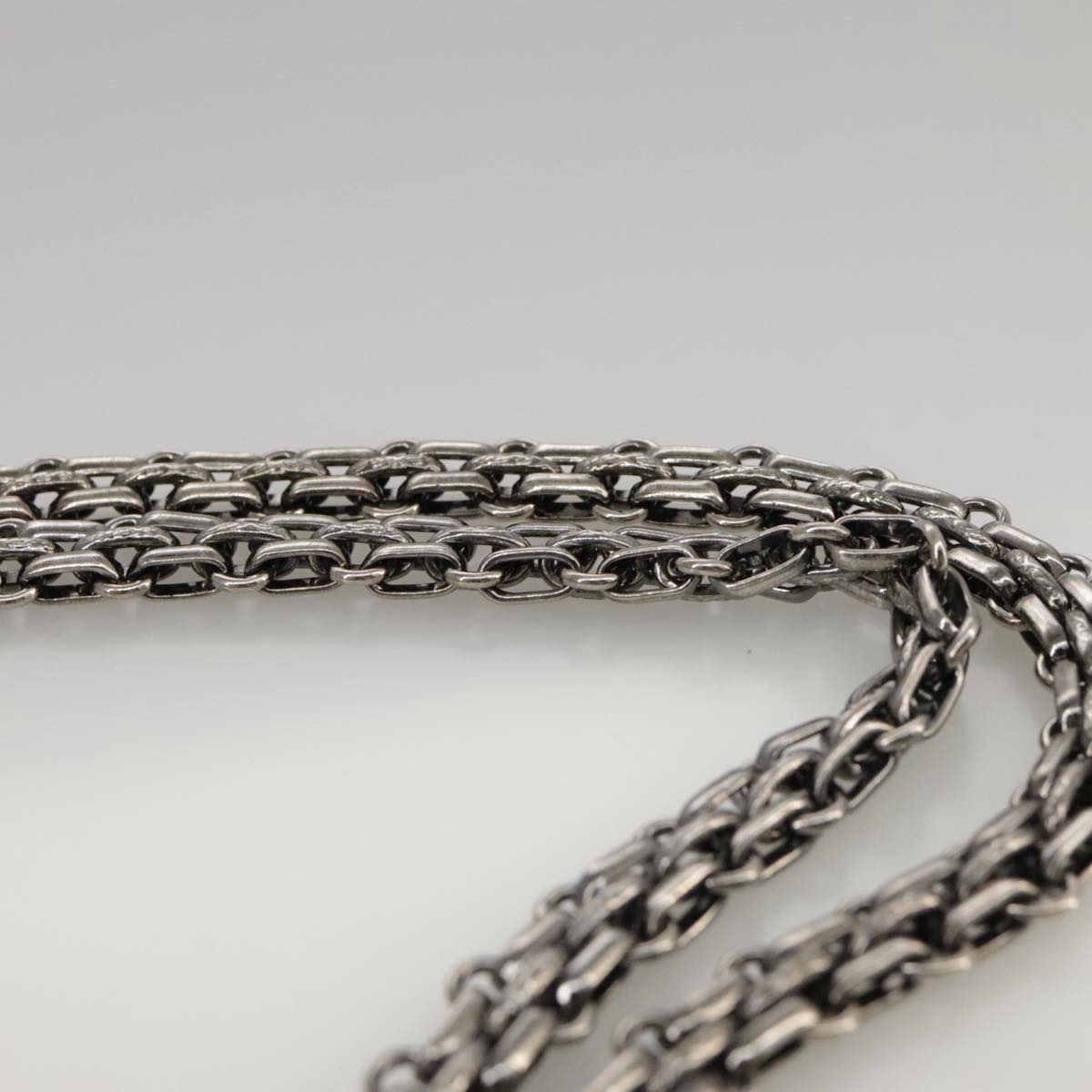 CHANEL Matelasse 25.5 Double Chain Bag Coated leather Silver tone CC Auth PP046
