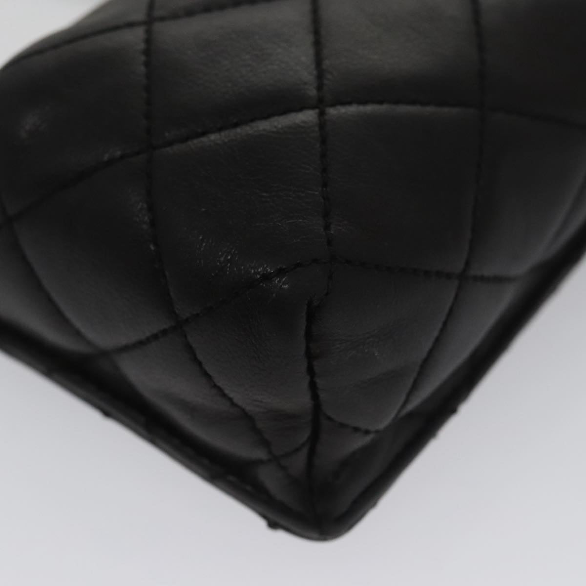 CHANEL Chain Pouch Lamb Skin Black CC Auth PP059