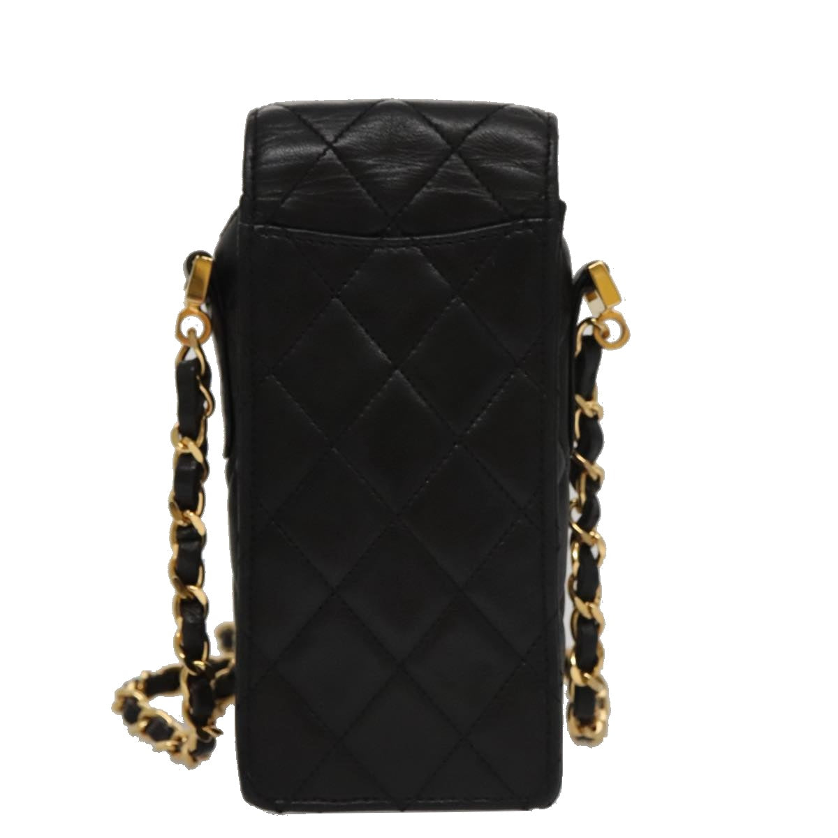 CHANEL Chain Pouch Lamb Skin Black CC Auth PP059