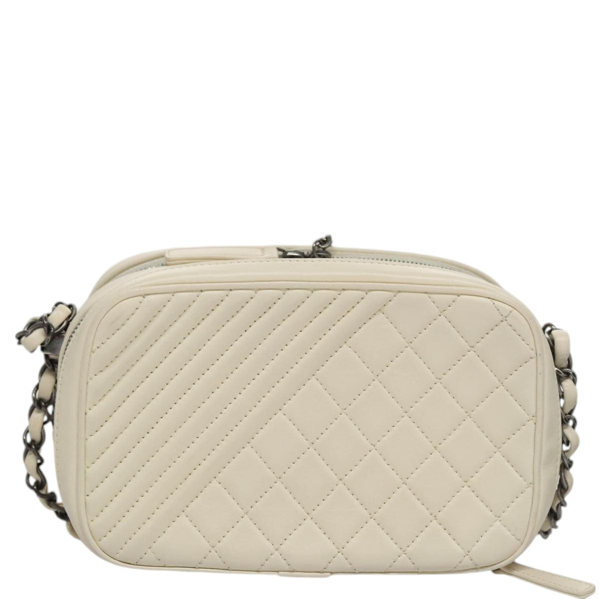 CHANEL Matelasse Chain Shoulder Bag Lamb Skin White CC Auth PP060