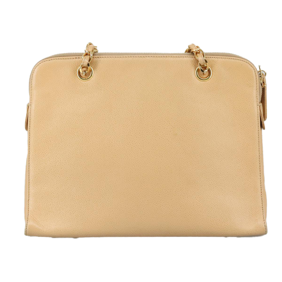 CHANEL Chain Shoulder Bag Caviar Skin Beige Gold CC Auth PP063V