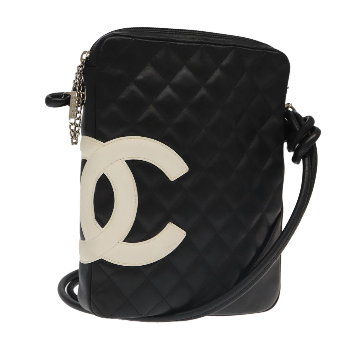 CHANEL Matelasse Cambon Line Shoulder Bag Leather Black Silver CC Auth PP067