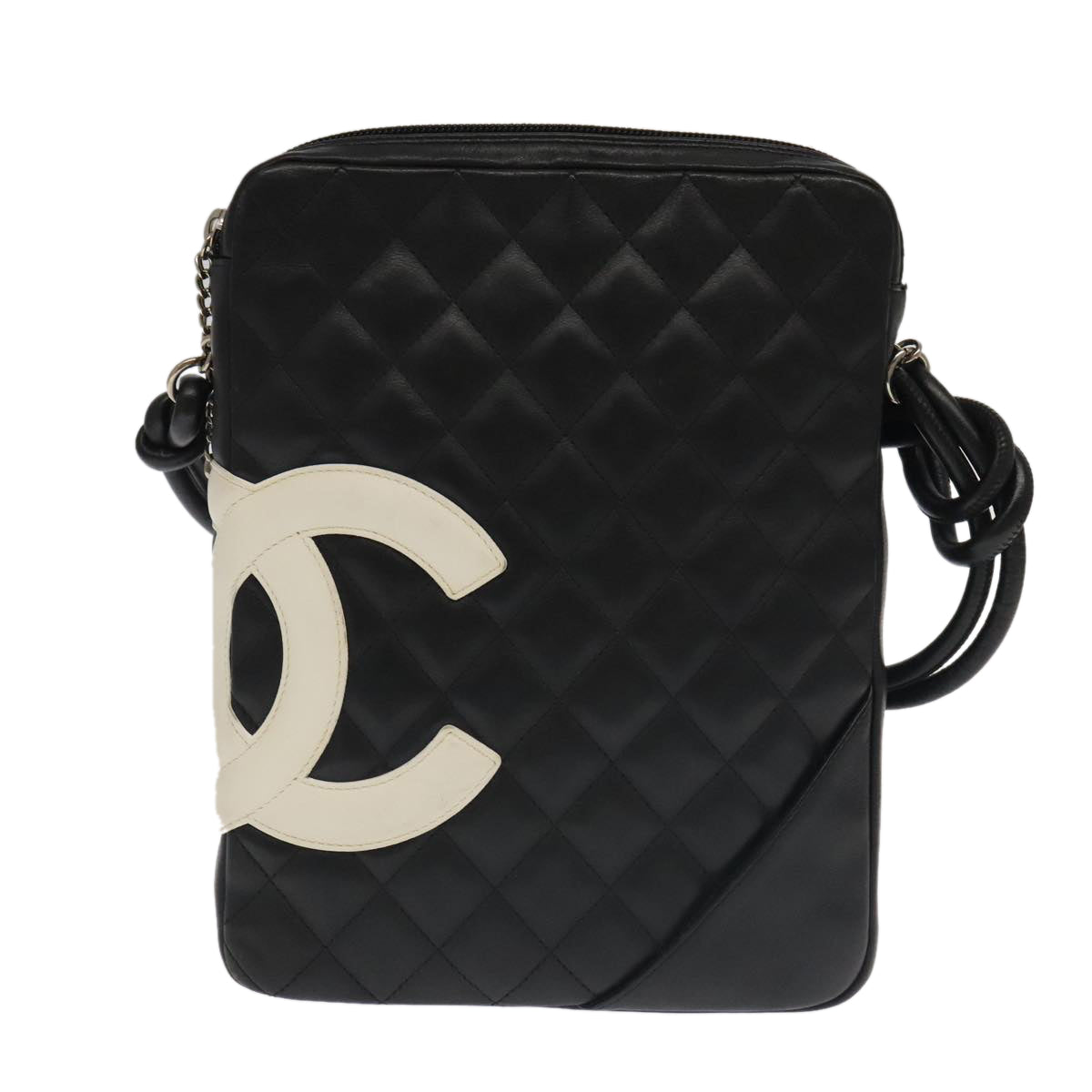 CHANEL Matelasse Cambon Line Shoulder Bag Leather Black Silver CC Auth PP067