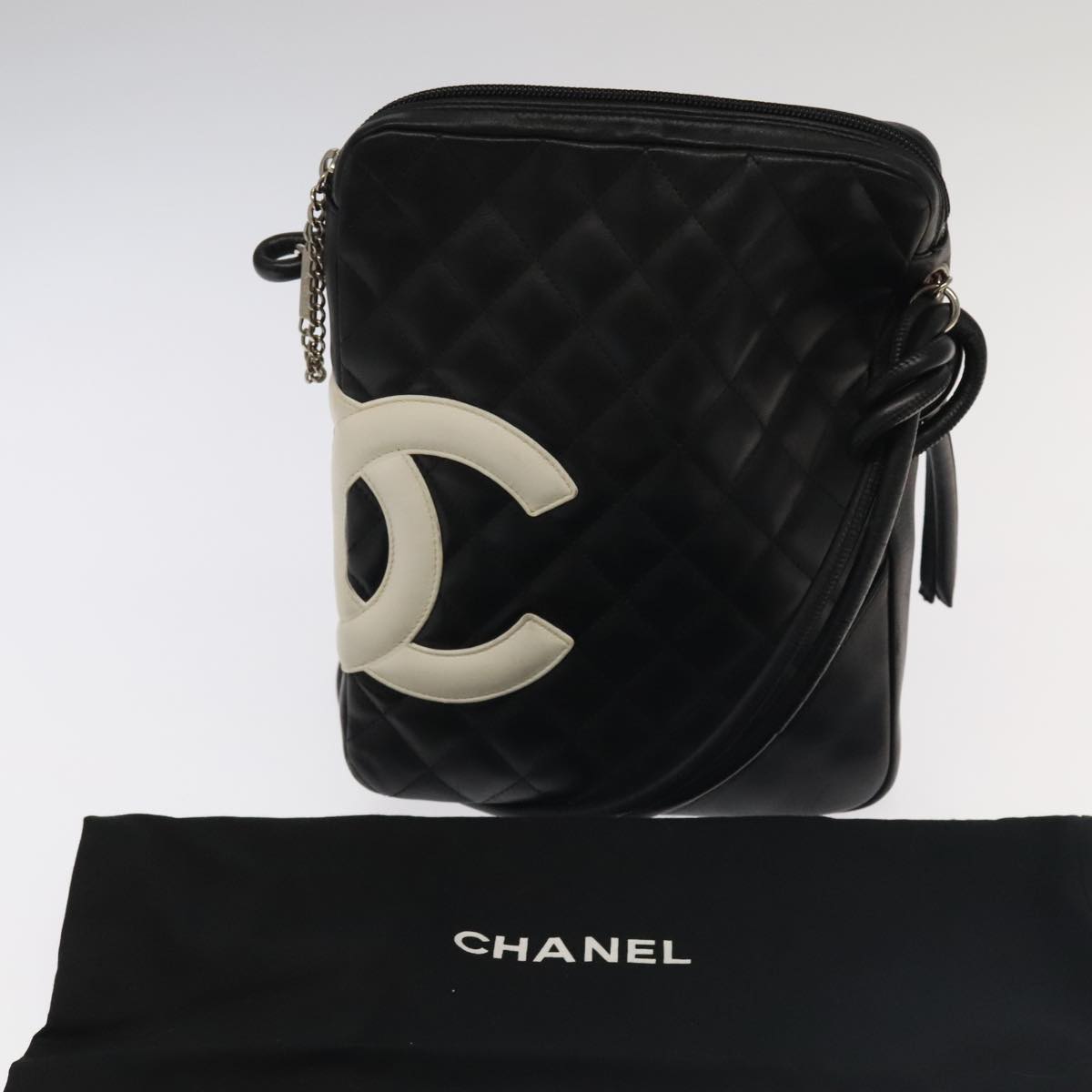 CHANEL Matelasse Cambon Line Shoulder Bag Leather Black Silver CC Auth PP067