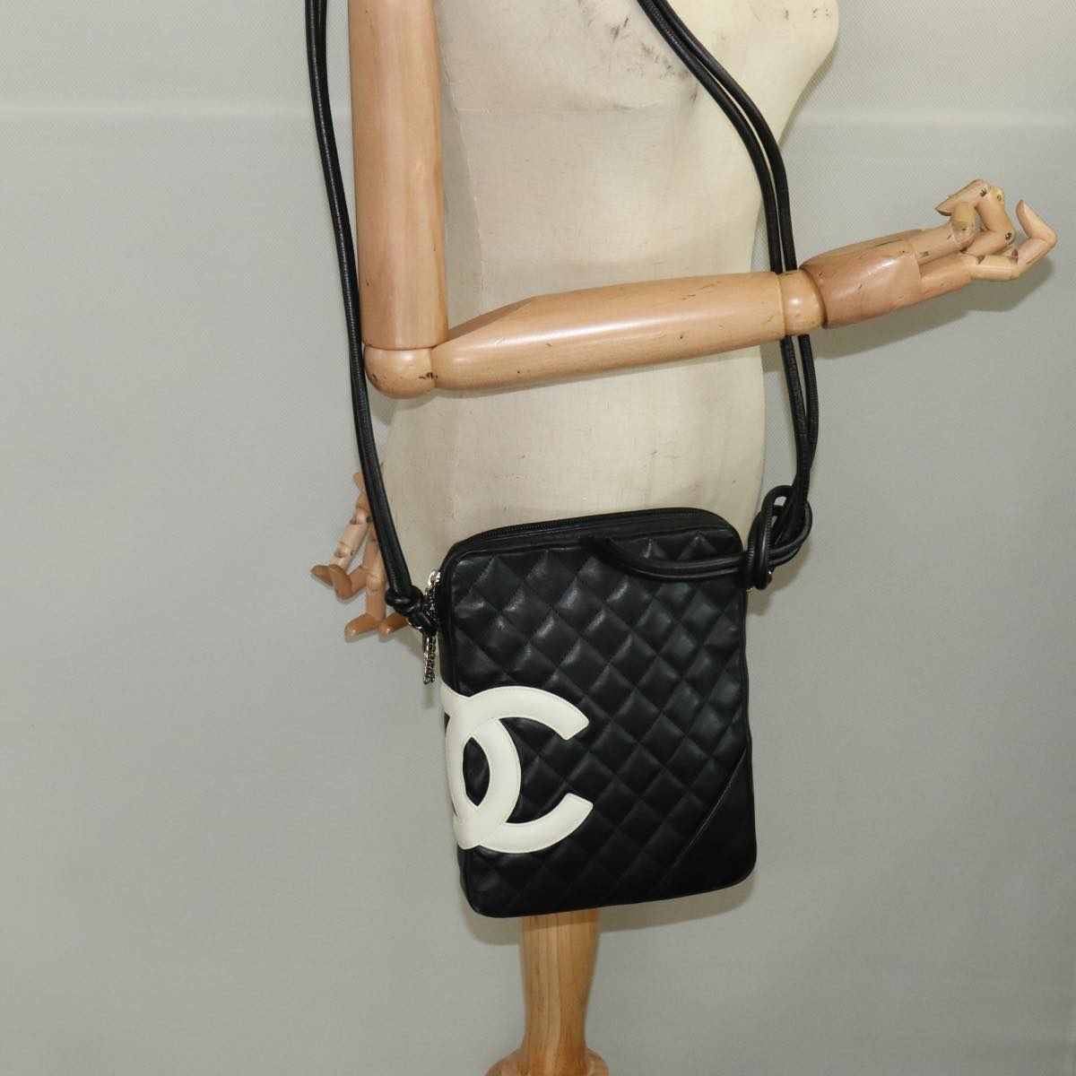 CHANEL Matelasse Cambon Line Shoulder Bag Leather Black Silver CC Auth PP067