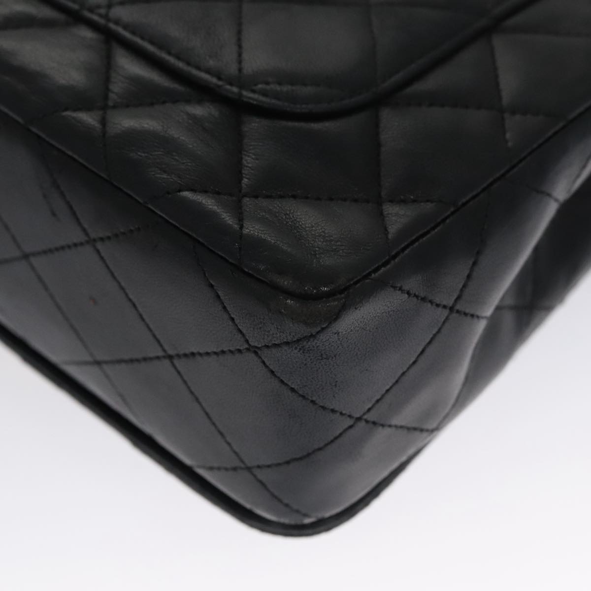 CHANEL Matelasse Chain Shoulder Bag Lamb Skin Black Gold CC Auth PP076