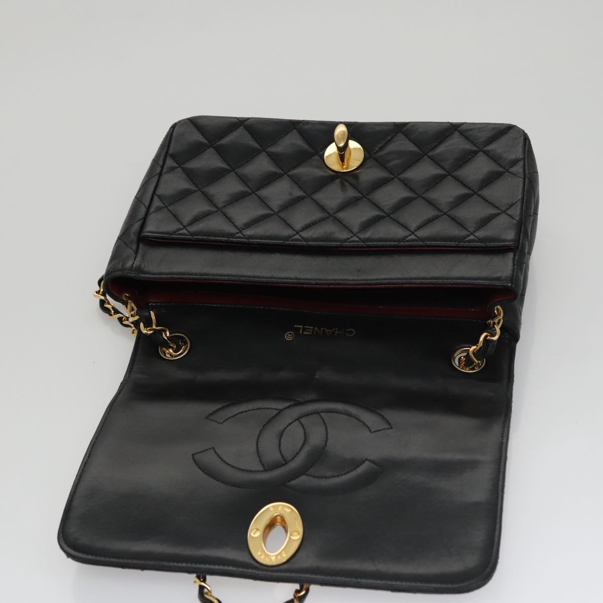 CHANEL Matelasse Chain Shoulder Bag Lamb Skin Black Gold CC Auth PP076