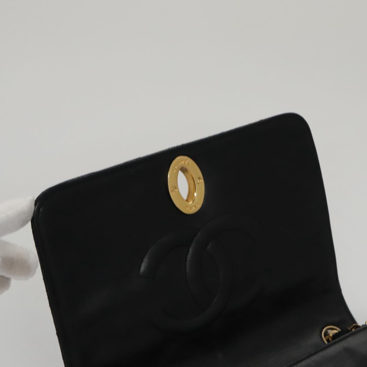 CHANEL Matelasse Chain Shoulder Bag Lamb Skin Black Gold CC Auth PP076