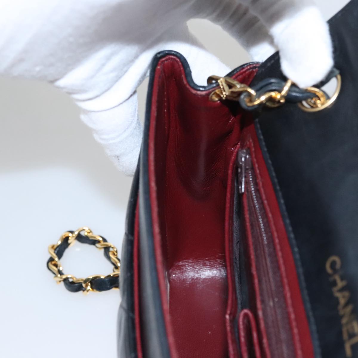 CHANEL Matelasse Chain Shoulder Bag Lamb Skin Black Gold CC Auth PP076