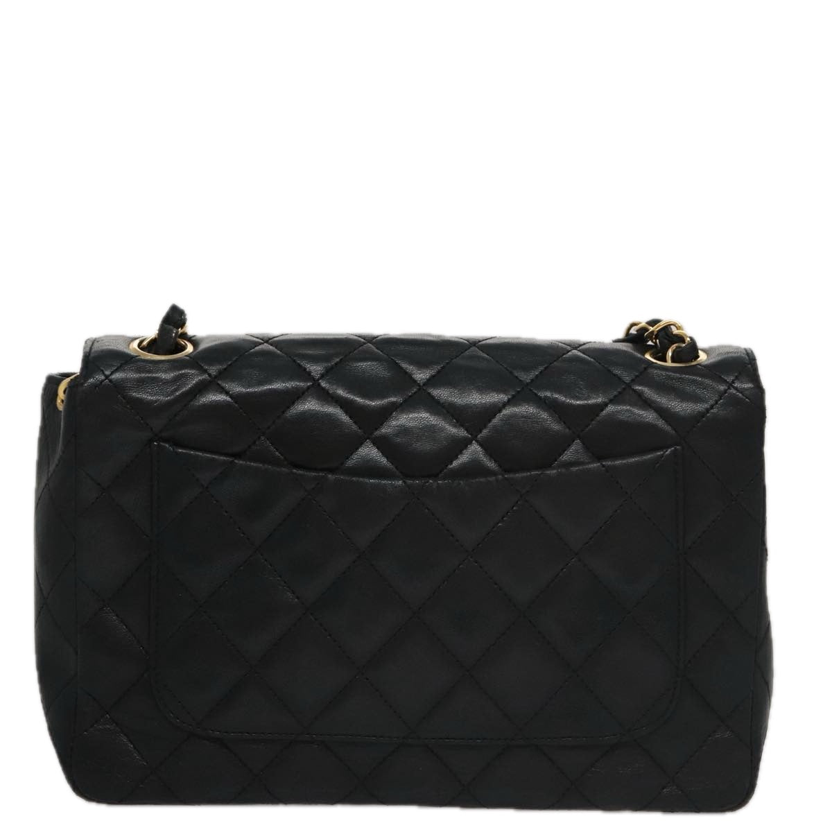 CHANEL Matelasse Chain Shoulder Bag Lamb Skin Black Gold CC Auth PP076