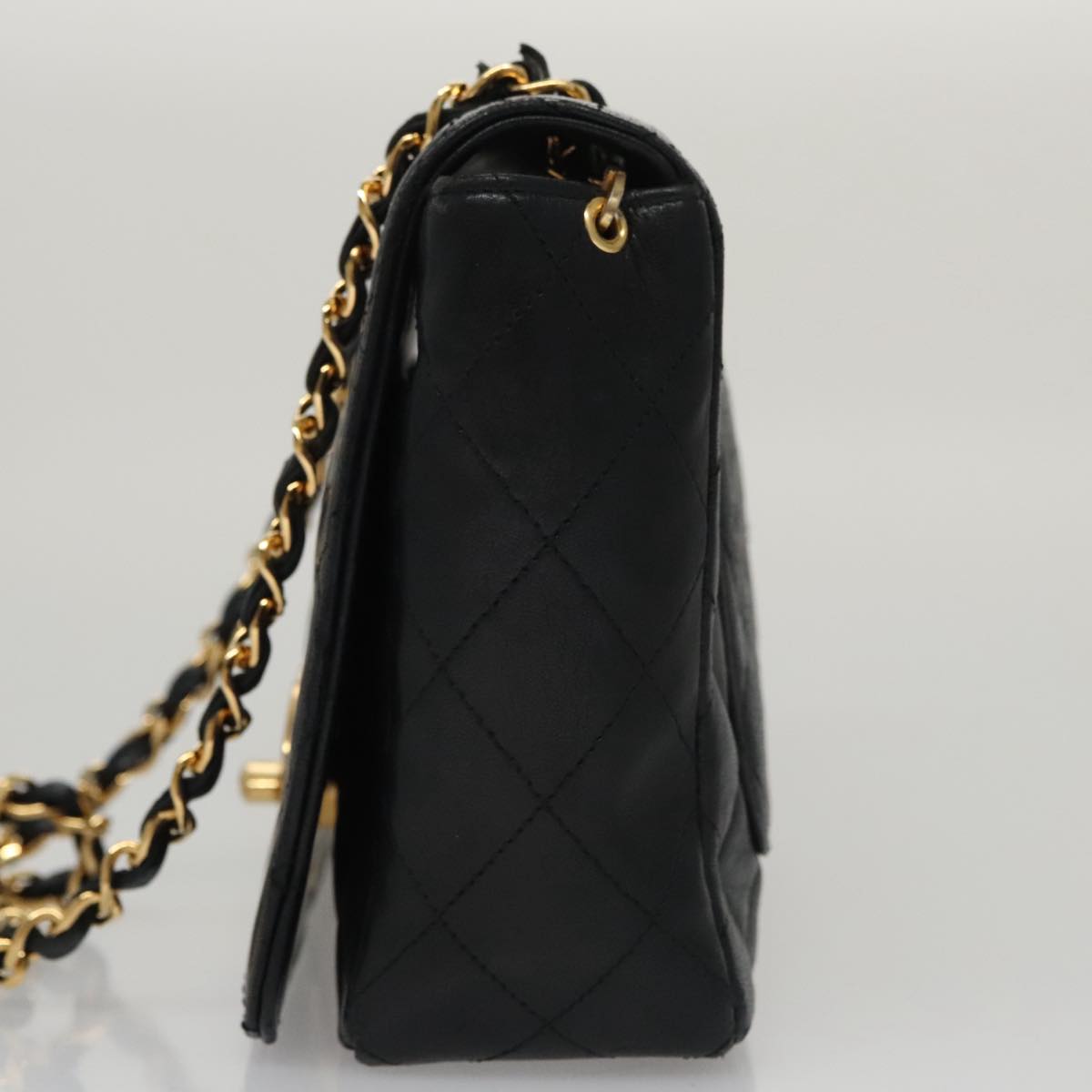 CHANEL Matelasse Chain Shoulder Bag Lamb Skin Black Gold CC Auth PP076