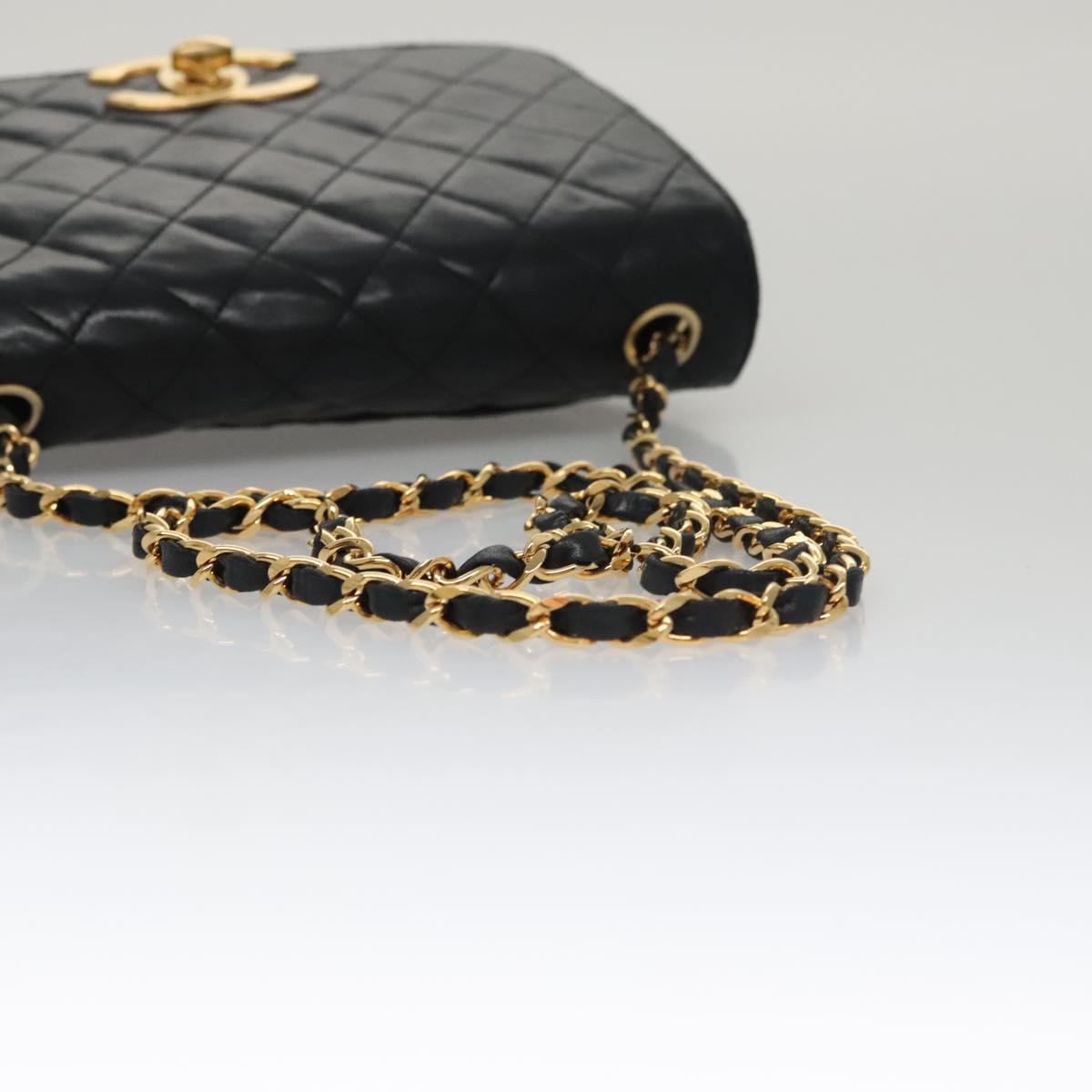 CHANEL Matelasse Chain Shoulder Bag Lamb Skin Black Gold CC Auth PP076