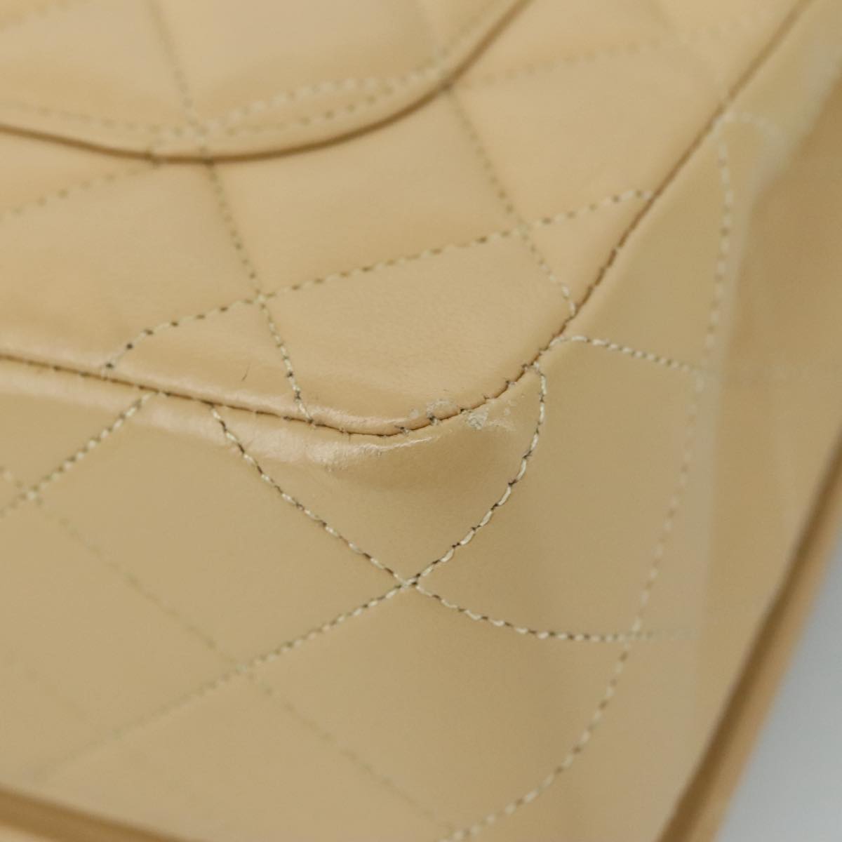 CHANEL Matelasse Chain Shoulder Bag Lamb Skin Beige Gold CC Auth PP077