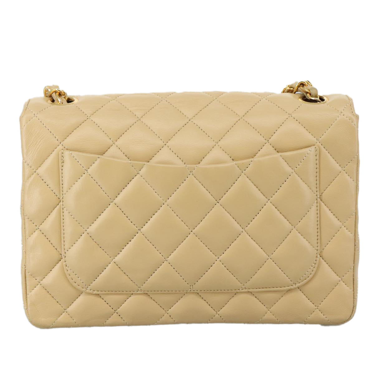 CHANEL Matelasse Chain Shoulder Bag Lamb Skin Beige Gold CC Auth PP077