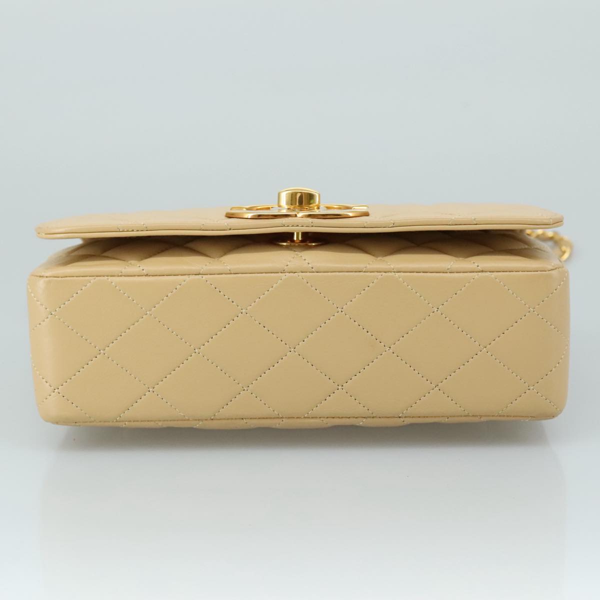 CHANEL Matelasse Chain Shoulder Bag Lamb Skin Beige Gold CC Auth PP077