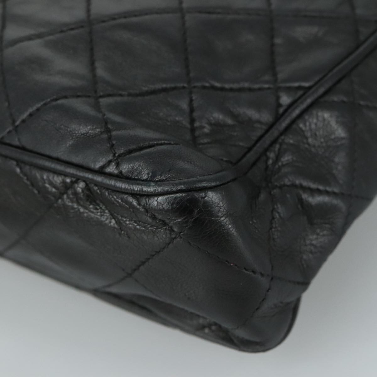 CHANEL Matelasse Chain Shoulder Bag Lamb Skin Black Gold CC Auth PP082