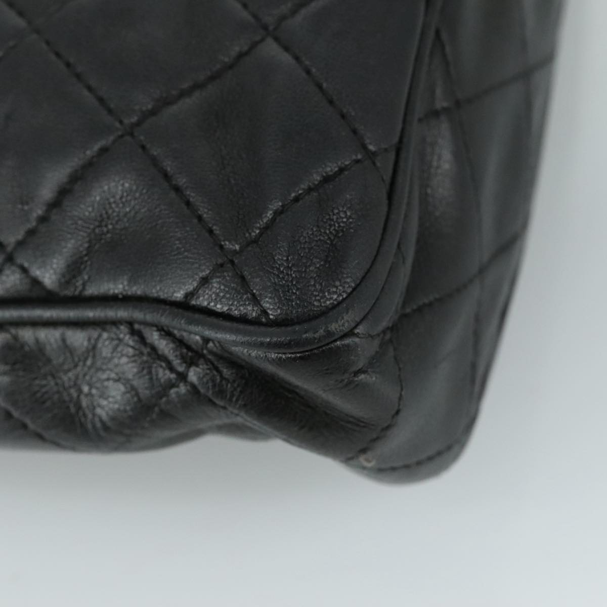 CHANEL Matelasse Chain Shoulder Bag Lamb Skin Black Gold CC Auth PP082