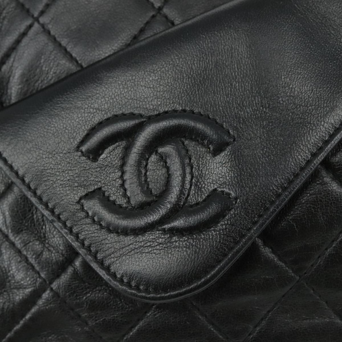CHANEL Matelasse Chain Shoulder Bag Lamb Skin Black Gold CC Auth PP082