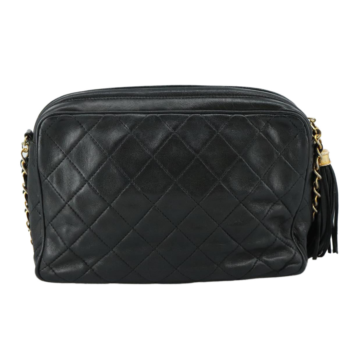 CHANEL Matelasse Chain Shoulder Bag Lamb Skin Black Gold CC Auth PP082