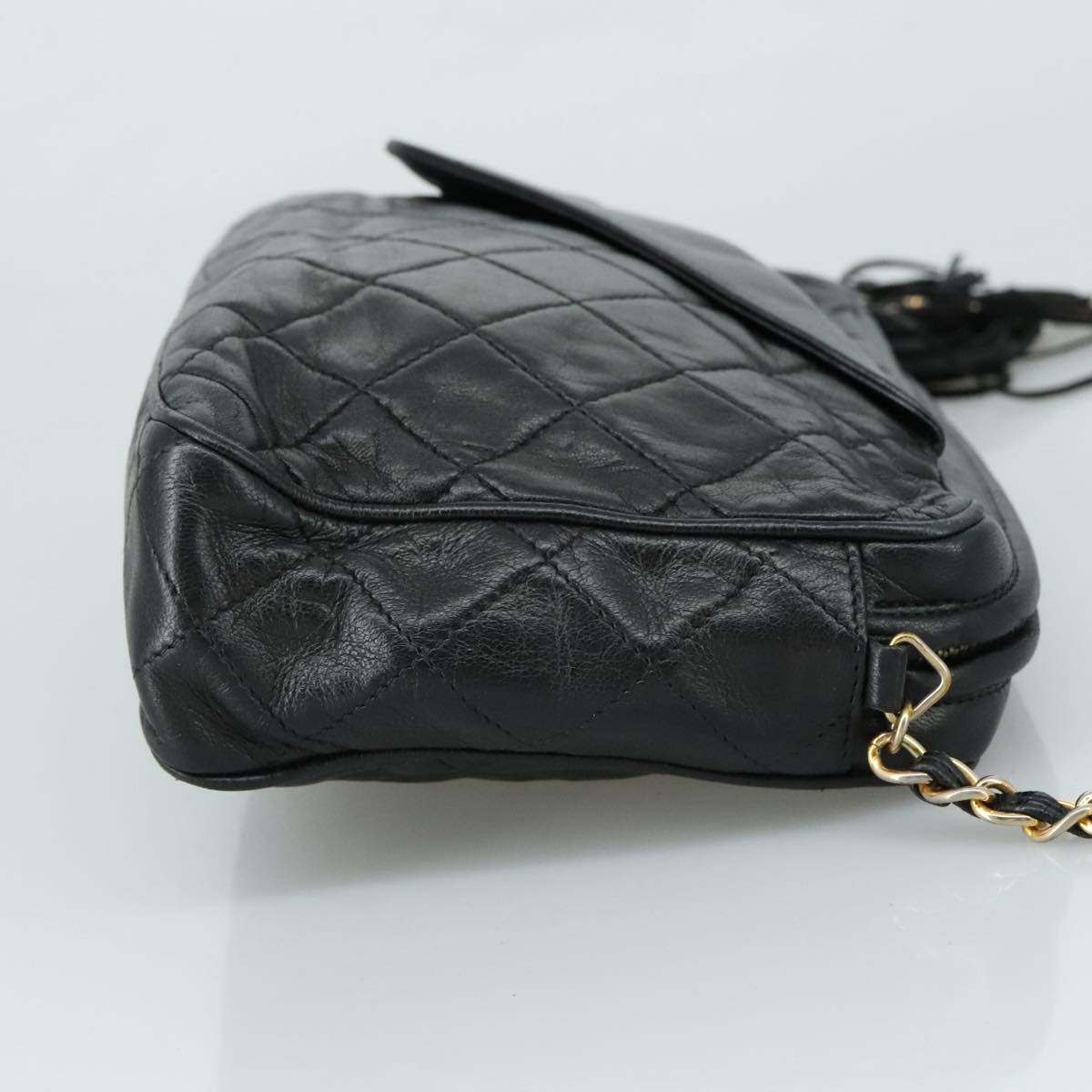 CHANEL Matelasse Chain Shoulder Bag Lamb Skin Black Gold CC Auth PP082