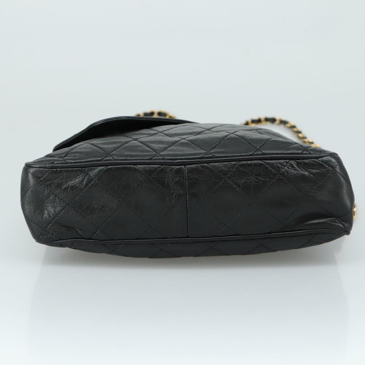 CHANEL Matelasse Chain Shoulder Bag Lamb Skin Black Gold CC Auth PP082