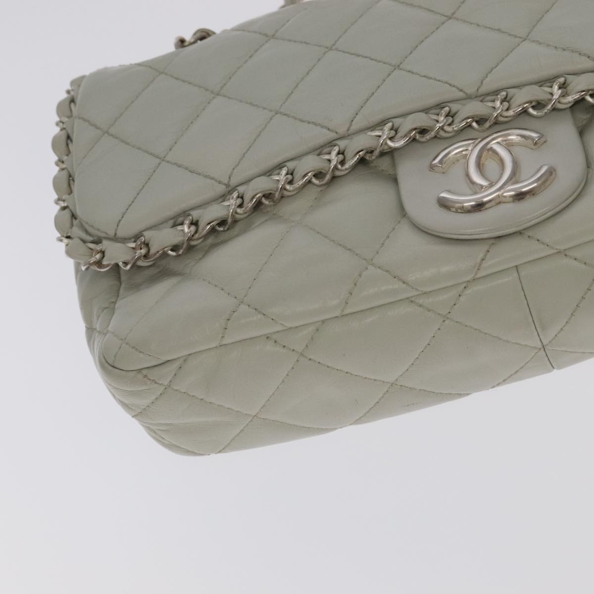 CHANEL Matelasse Chain Shoulder Bag Leather White Silver CC Auth PP083