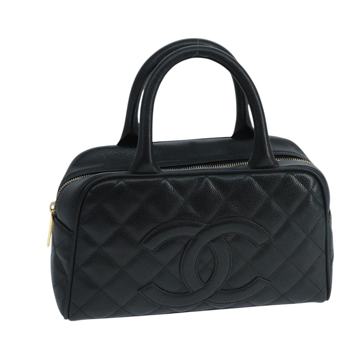 CHANEL Matelasse Hand Bag Caviar Skin Black CC Auth PP100A