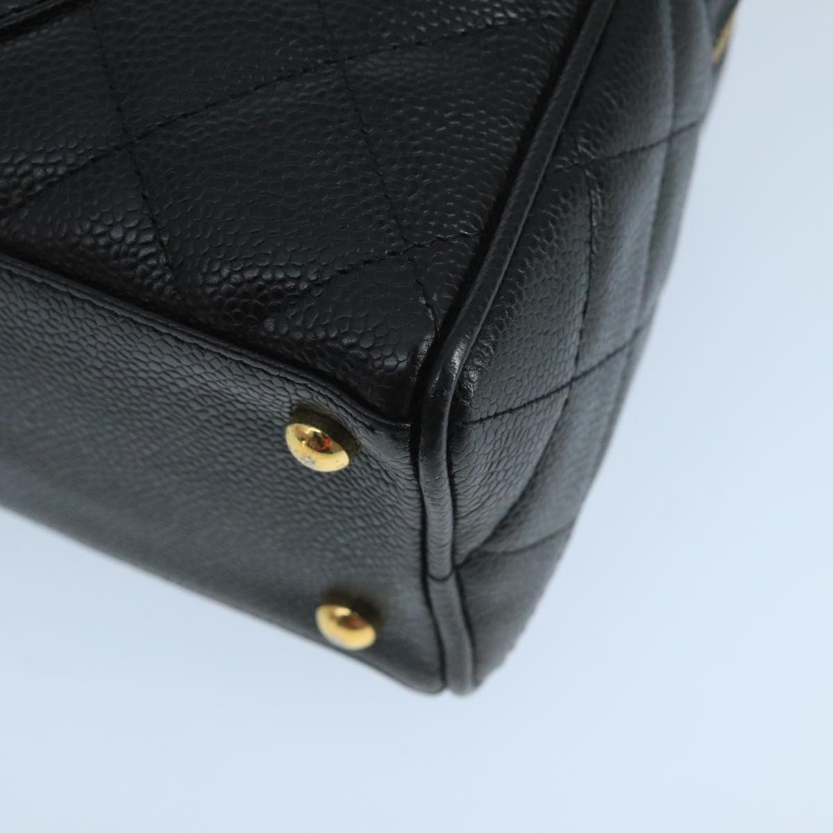 CHANEL Matelasse Hand Bag Caviar Skin Black CC Auth PP100A