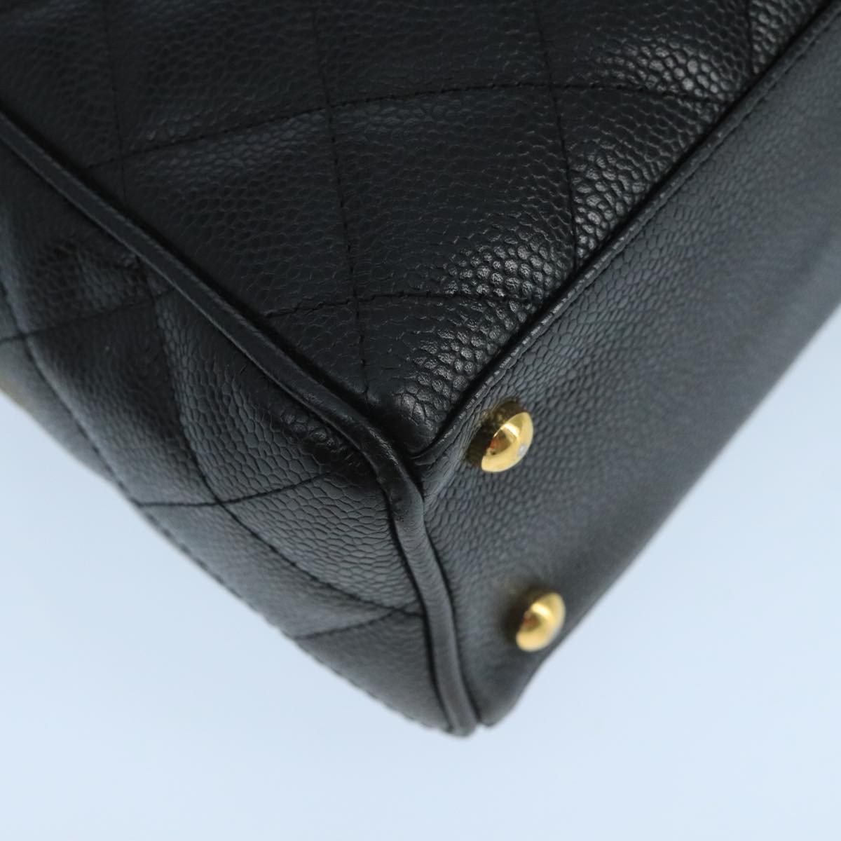 CHANEL Matelasse Hand Bag Caviar Skin Black CC Auth PP100A