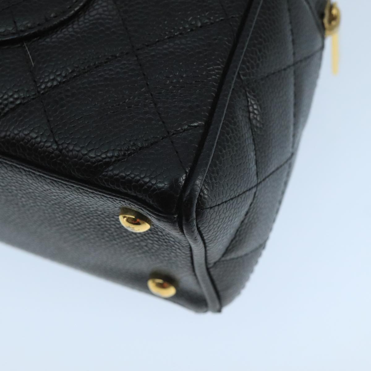CHANEL Matelasse Hand Bag Caviar Skin Black CC Auth PP100A