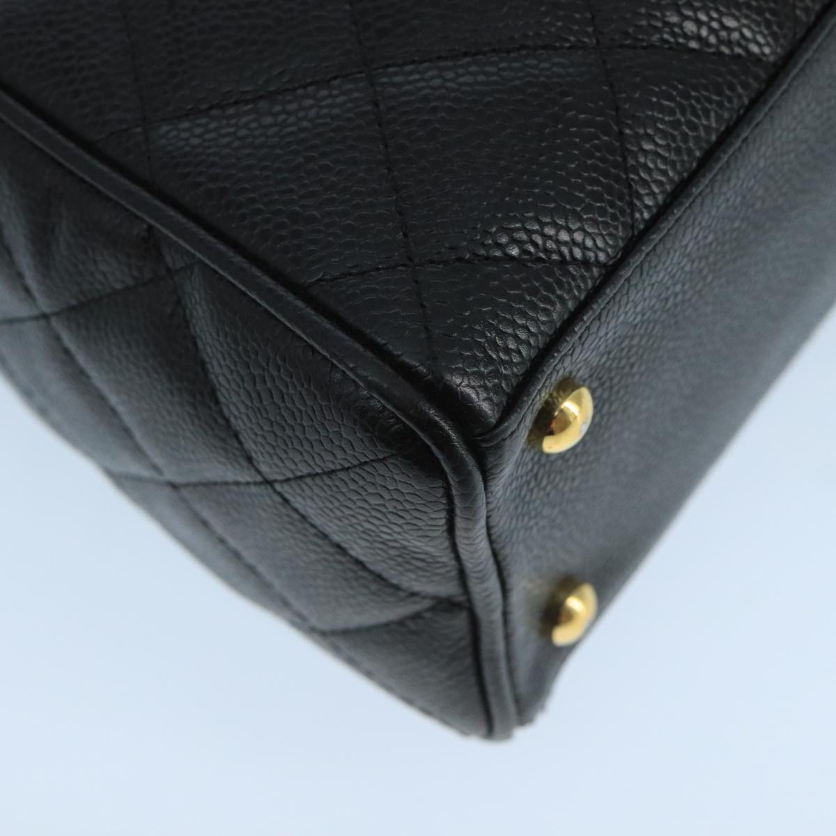 CHANEL Matelasse Hand Bag Caviar Skin Black CC Auth PP100A
