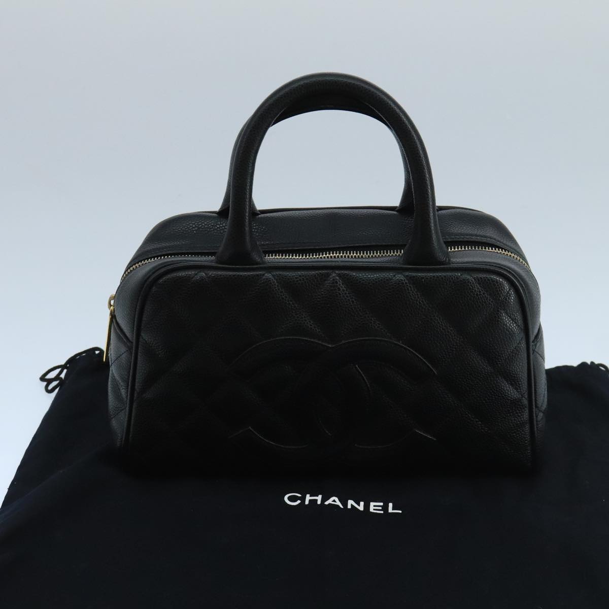 CHANEL Matelasse Hand Bag Caviar Skin Black CC Auth PP100A