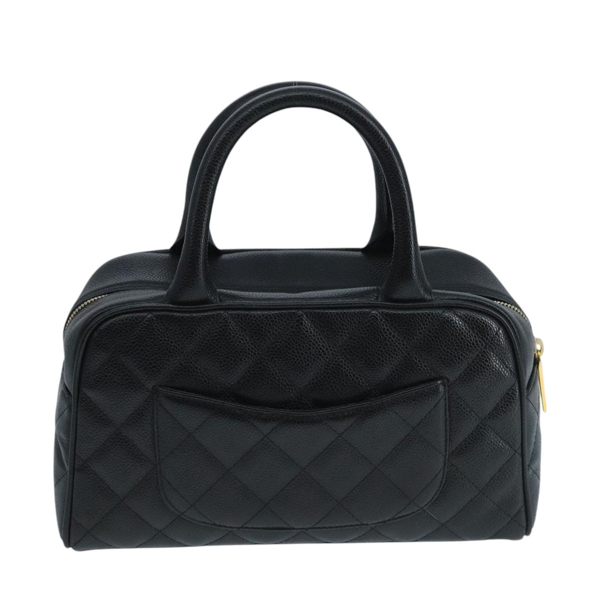 CHANEL Matelasse Hand Bag Caviar Skin Black CC Auth PP100A