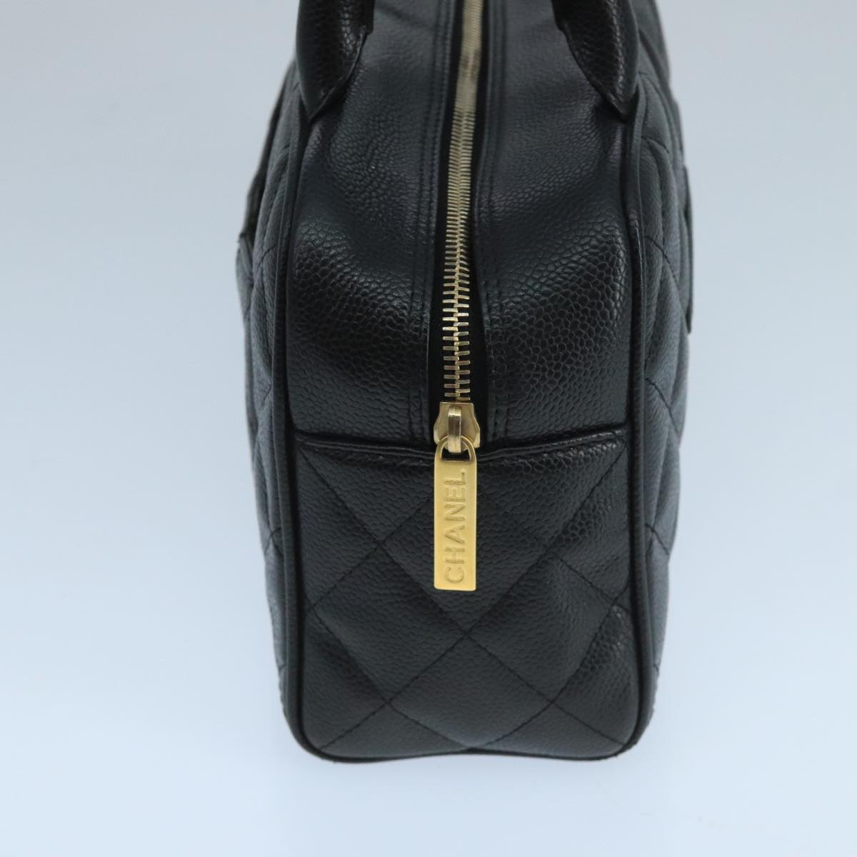 CHANEL Matelasse Hand Bag Caviar Skin Black CC Auth PP100A