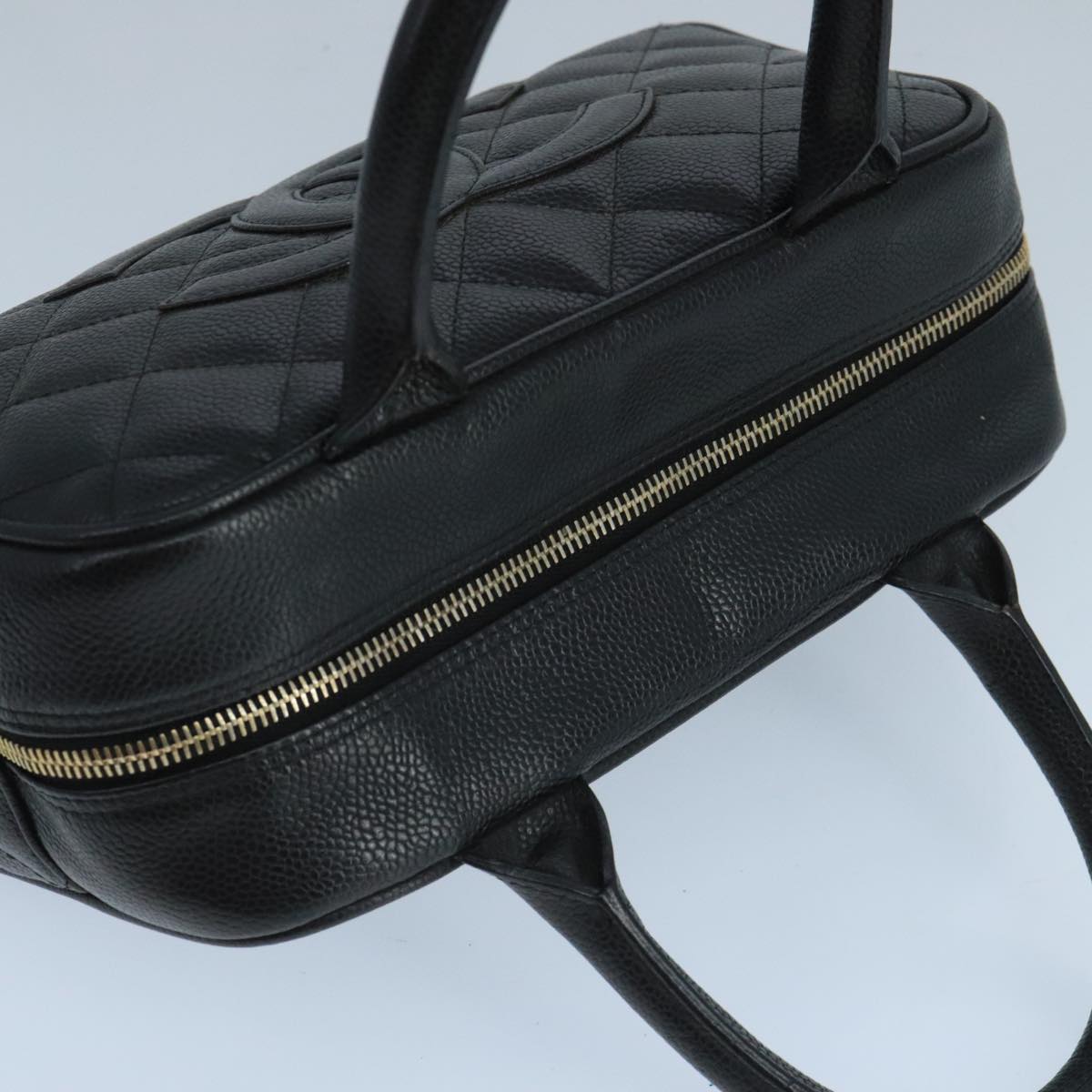 CHANEL Matelasse Hand Bag Caviar Skin Black CC Auth PP100A