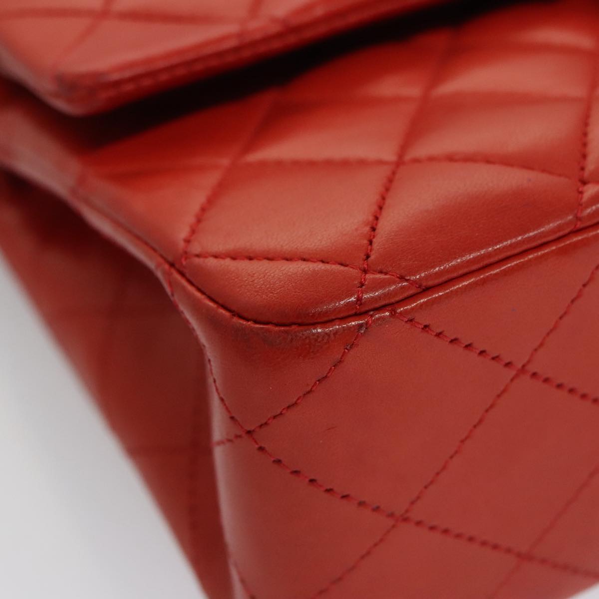 CHANEL Matelasse Chain Shoulder Bag Lamb Skin Orange Silver CC Auth PP105AM