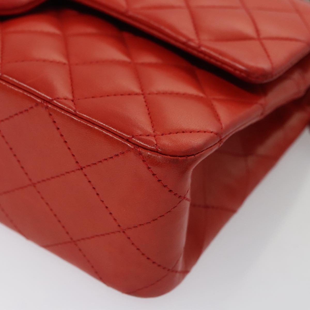 CHANEL Matelasse Chain Shoulder Bag Lamb Skin Orange Silver CC Auth PP105AM