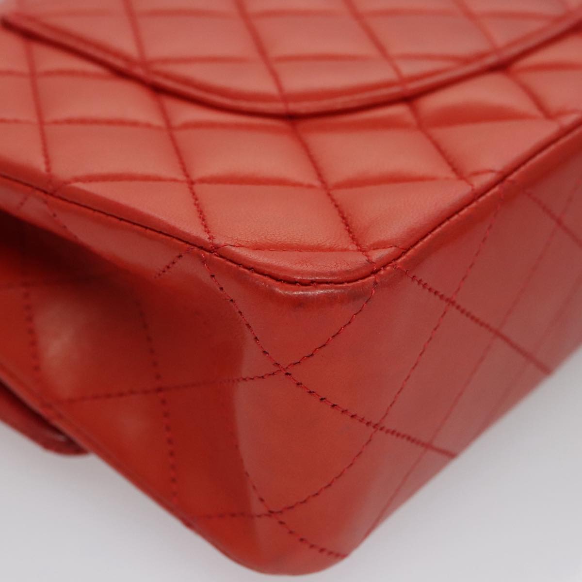 CHANEL Matelasse Chain Shoulder Bag Lamb Skin Orange Silver CC Auth PP105AM