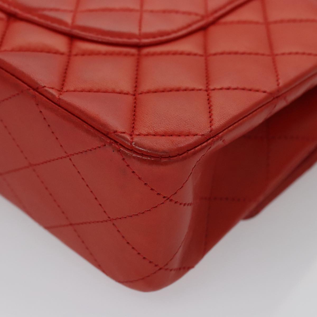 CHANEL Matelasse Chain Shoulder Bag Lamb Skin Orange Silver CC Auth PP105AM