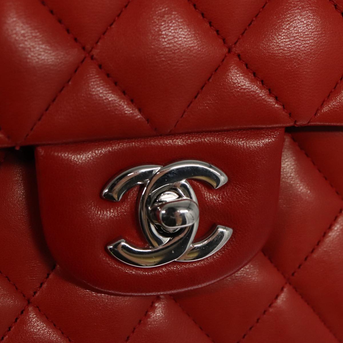 CHANEL Matelasse Chain Shoulder Bag Lamb Skin Orange Silver CC Auth PP105AM