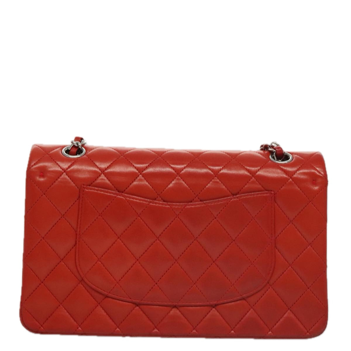 CHANEL Matelasse Chain Shoulder Bag Lamb Skin Orange Silver CC Auth PP105AM