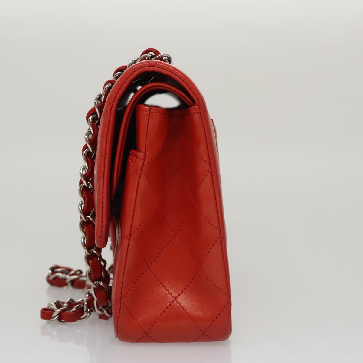 CHANEL Matelasse Chain Shoulder Bag Lamb Skin Orange Silver CC Auth PP105AM
