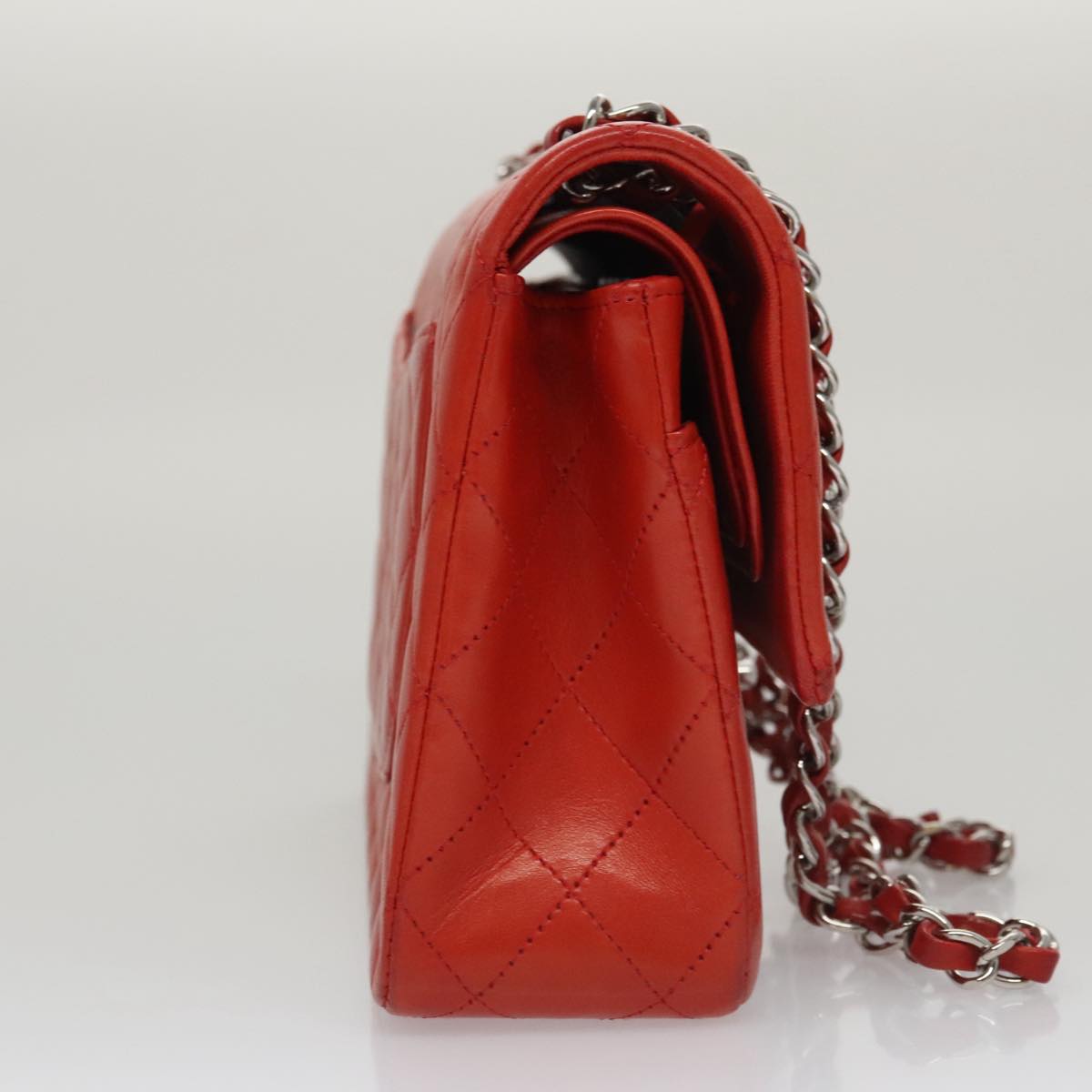 CHANEL Matelasse Chain Shoulder Bag Lamb Skin Orange Silver CC Auth PP105AM