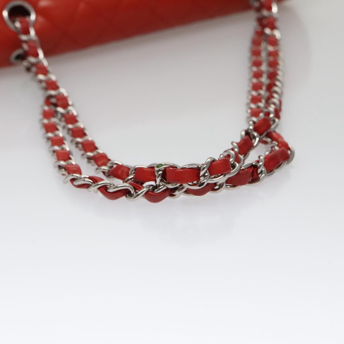 CHANEL Matelasse Chain Shoulder Bag Lamb Skin Orange Silver CC Auth PP105AM