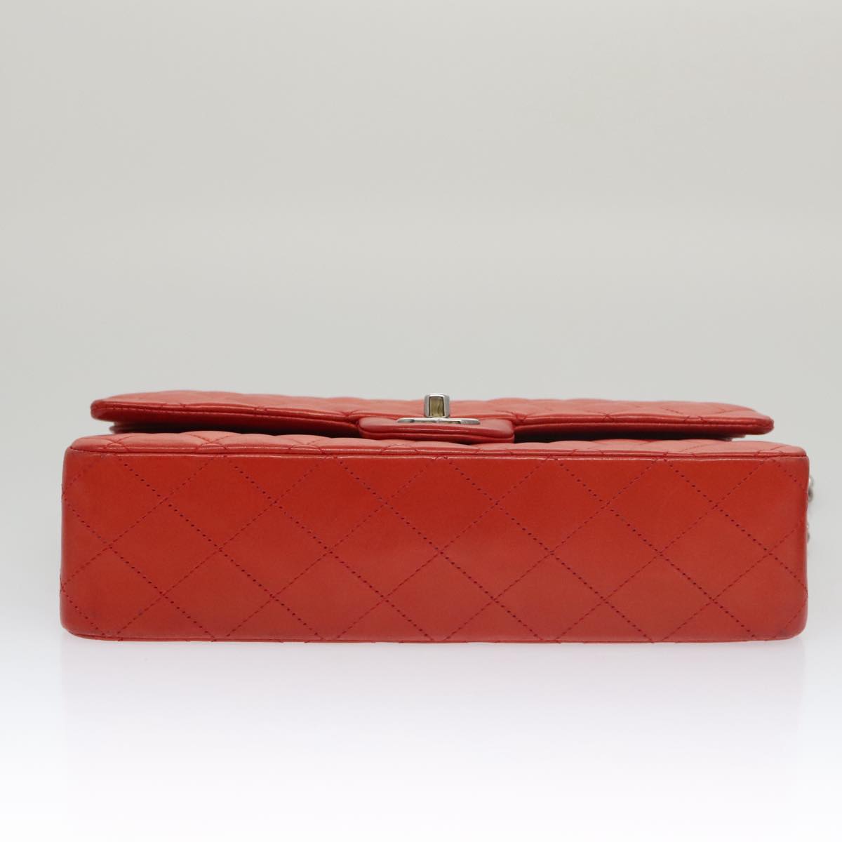 CHANEL Matelasse Chain Shoulder Bag Lamb Skin Orange Silver CC Auth PP105AM